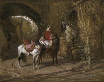 アラブ Painting - 中庭の騎手 フレデリック・アーサー・ブリッジマン アラブ